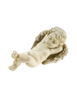 Angelot Couché H.12.5 Cm En Pierre Reconstituée