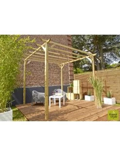 Pergola En Bois Carré 3x3xH2.5 M Traitée + 4 Pieds D'ancrages Inclus -Art de jardin pour la maison pergola carre 3x3xh25 m traitee 4 pieds d ancrages inclus 1