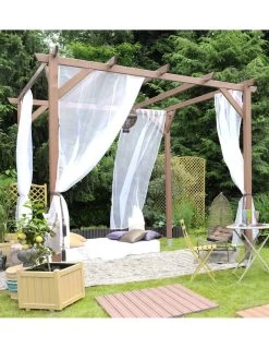 Pergola En Bois Carré 3x3xH2.5 M Traitée + 4 Pieds D'ancrages Inclus -Art de jardin pour la maison pergola carre 3x3xh25 m traitee 4 pieds d ancrages inclus 2