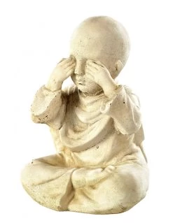 Petit Moine H.23 Cm "Je N'ai Rien Vu" Patiné Vieilli