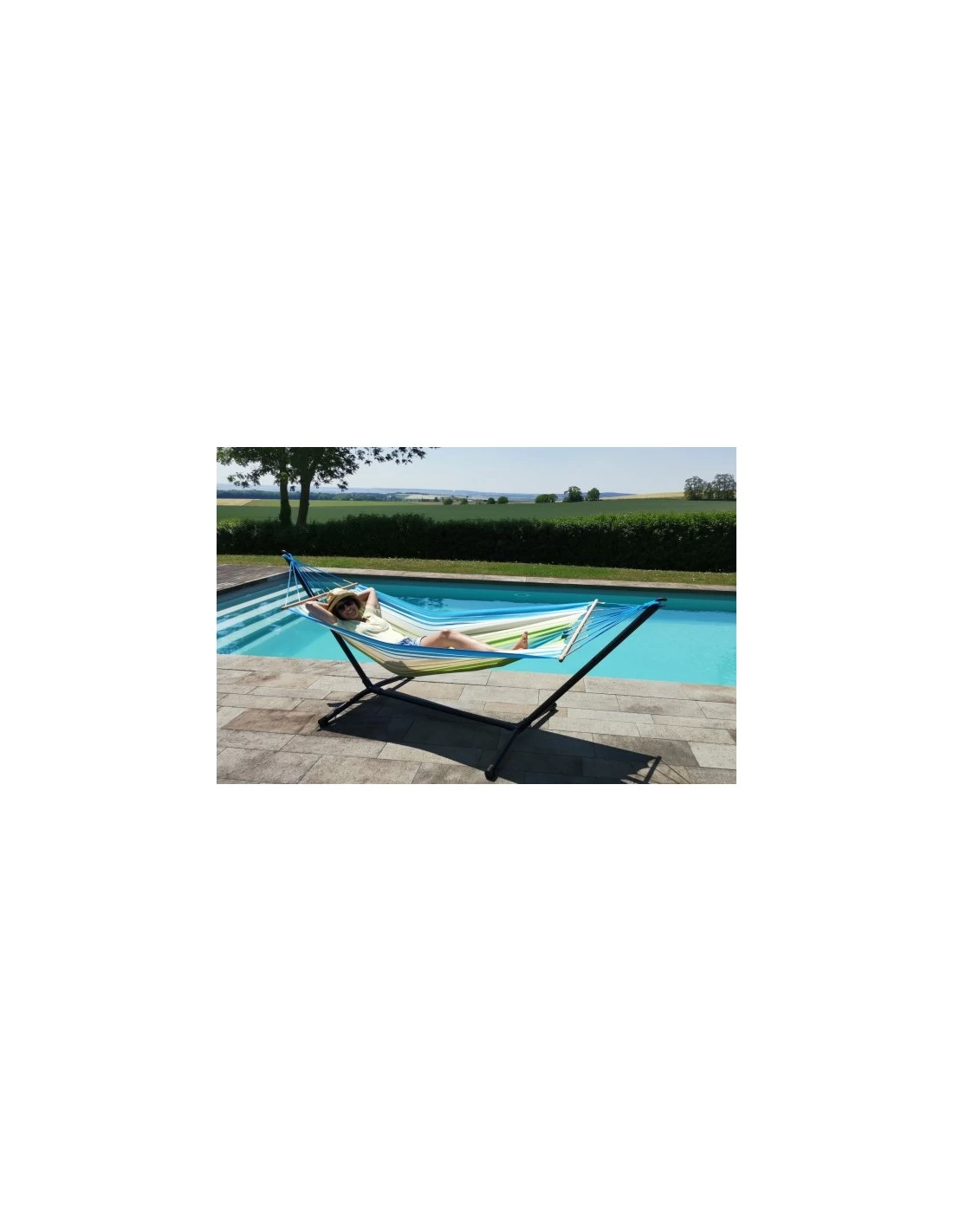 Set Hamac Metalik - Hamac Avec Support - Jobek - Vert Bleu écru 4 Set Hamac Metalik - Hamac Avec Support - Jobek - Vert Bleu écru – Image 2