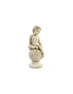 Statue Enfant Sur Boule H.38 Cm Patiné Vieilli