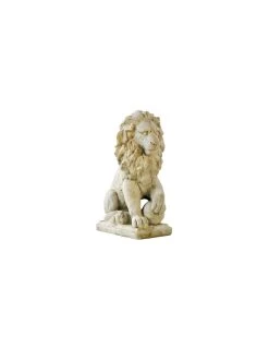 Statue Lion Sur Boule H.44 Cm - Patiné Vieilli