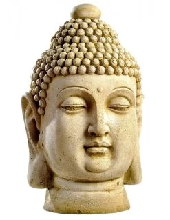 Statue Tête De Bouddha H.60 Cm Patinée Vieillie