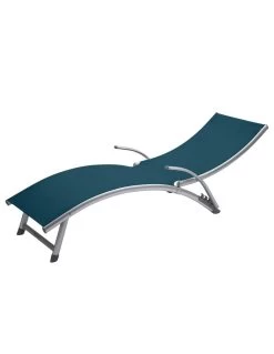 Transat Pliant Samba - 4 Positions - Aluminium Anodisé - Graphite / Bleu Canard -Art de jardin pour la maison transat pliant samba 4 positions aluminium anodise graphite bleu canard 2