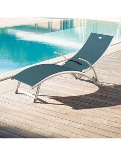 Transat Pliant Samba - 4 Positions - Aluminium Anodisé - Graphite / Bleu Canard