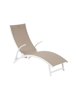 Transat Pliant Samba - 4 Positions - Aluminium Anodisé - Noisette / Blanc